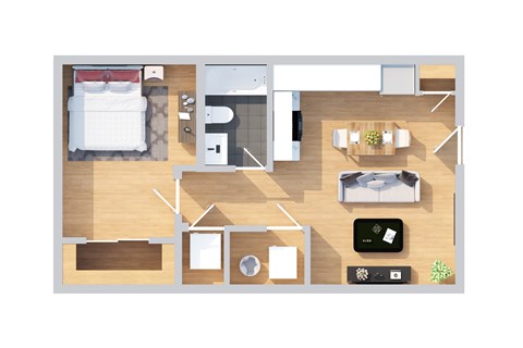 Floor plan for 1 bed, 1 bath, 591 sqft